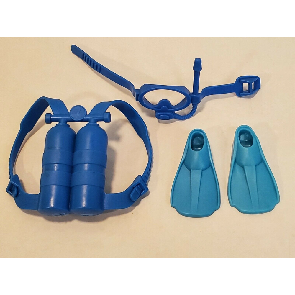 Vintage 1980s Barbie Blue Scuba Set Flippers Tank And Snorkel